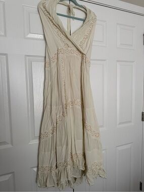 Boho chic Free People Maxi Dress with beaded details. Tie back